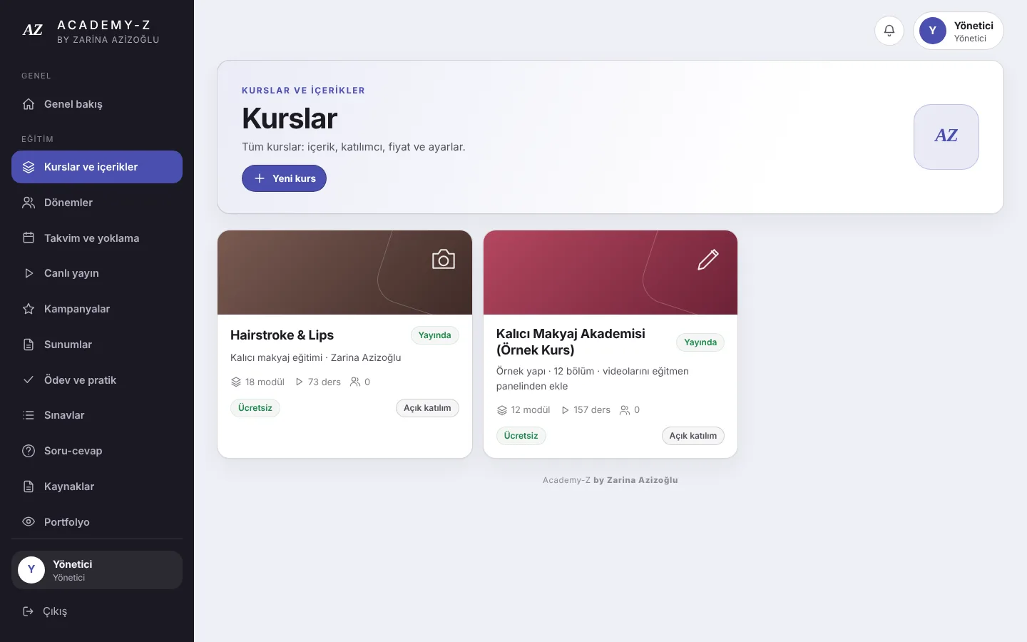 Kurslar ve içerikler